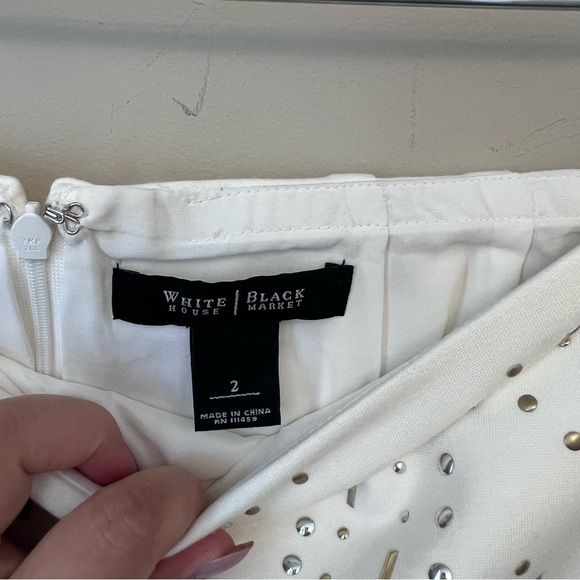 White House Black Market Off White Studded Skirt size 2 - Picture 7 of 11